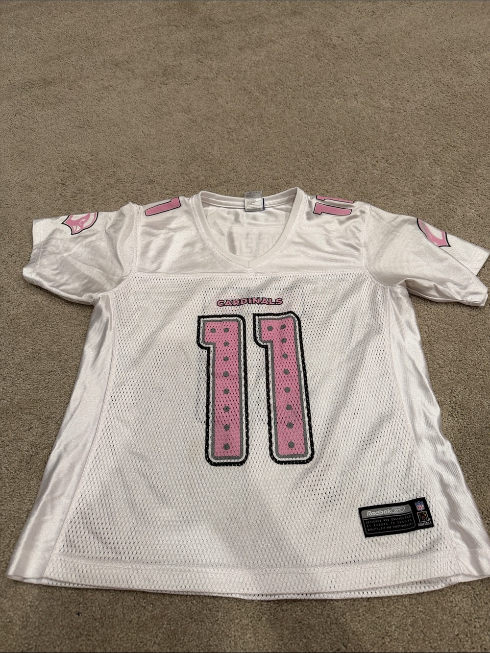 Reebok White Arizona Cardinals Jersey with Pink Accents #11